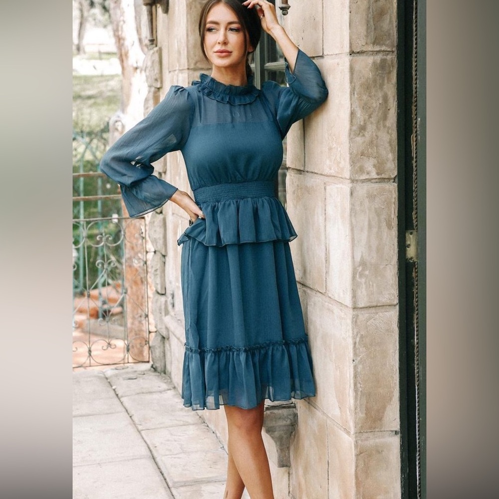 Bohme Crystal Ruffle Dress in teal